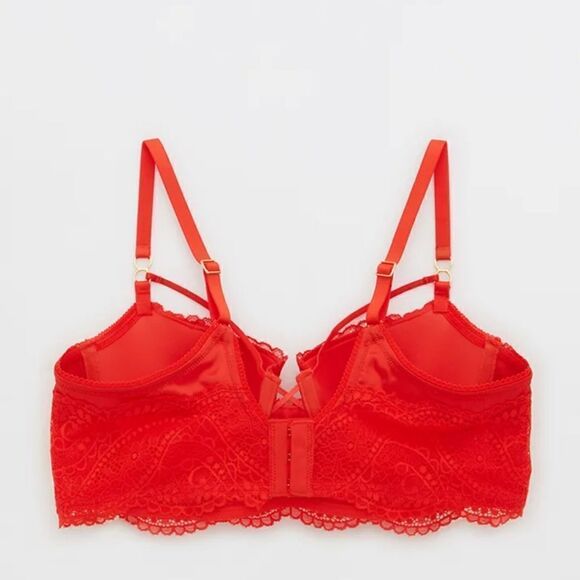 Aerie Real Power Lace Strappy Balconette Bra in Red NWT size 32D - Picture 2 of 7